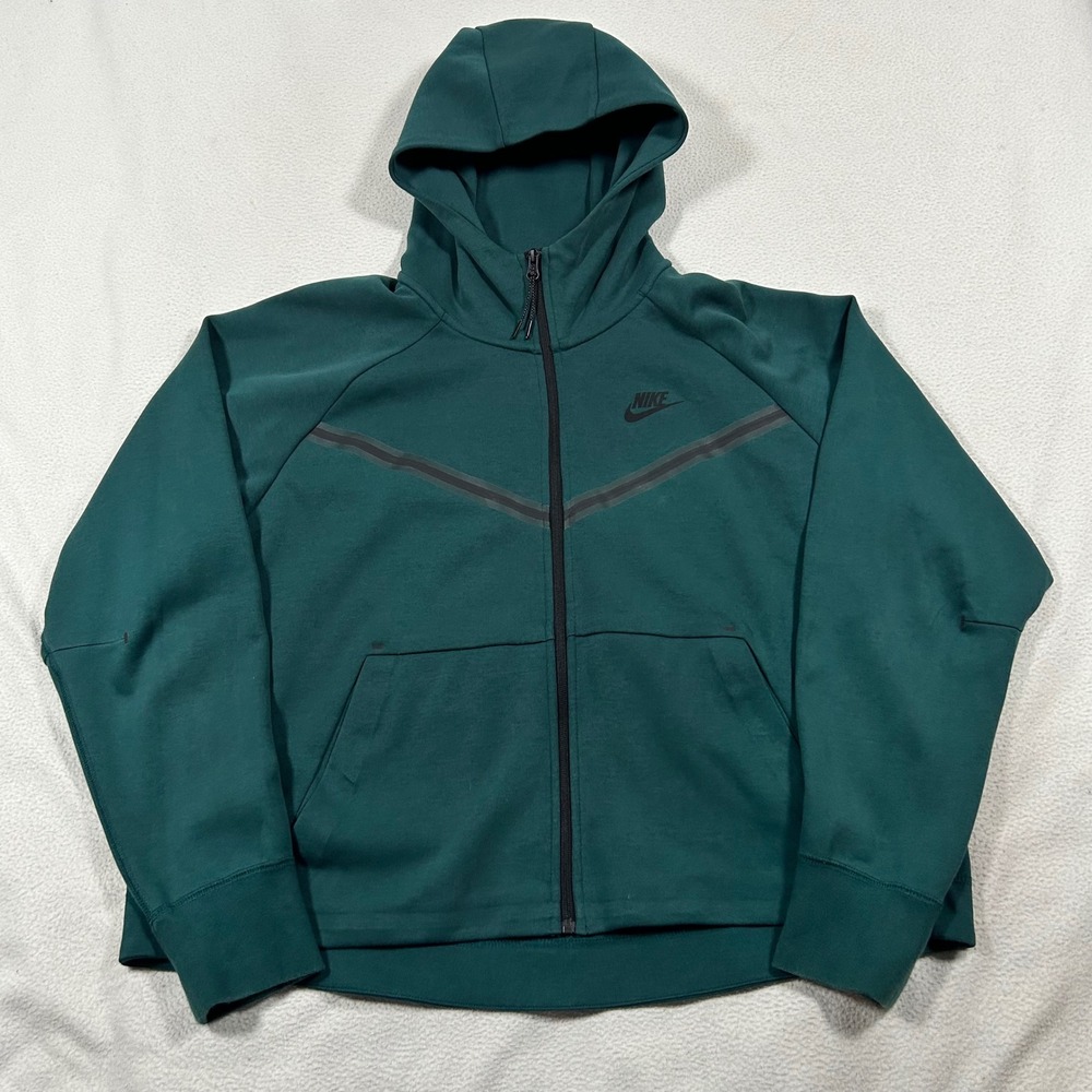 Nike Tech Fleece Full-Zip Hoodie Womens XL Green CW4298-300 Scuba Chevron
